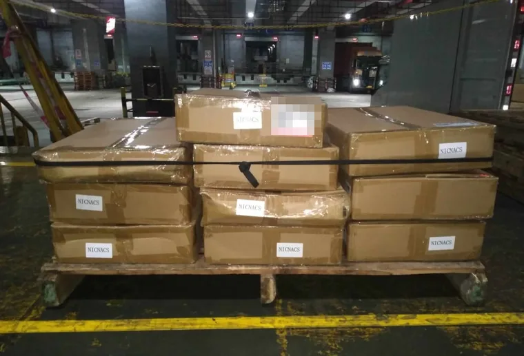 Actual packed biohazard-bag cargo at the port warehouse