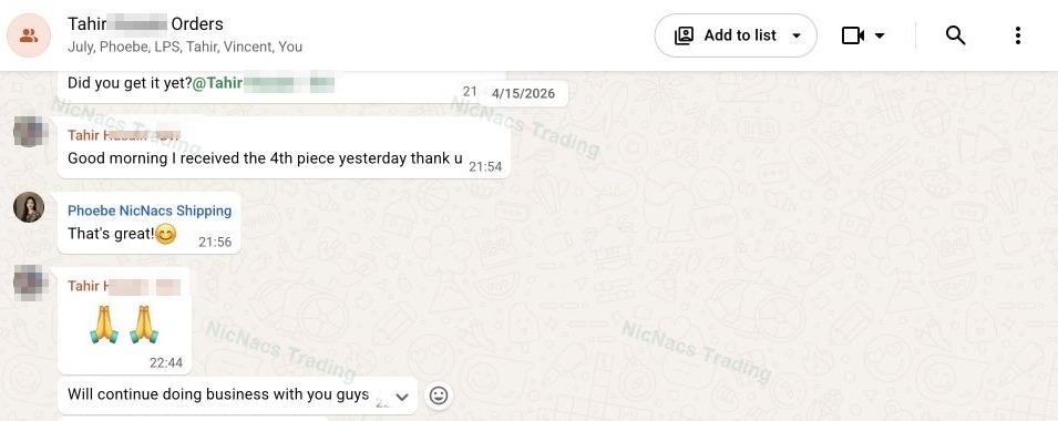 WhatsApp conversation confirming receipt of the fourth piece